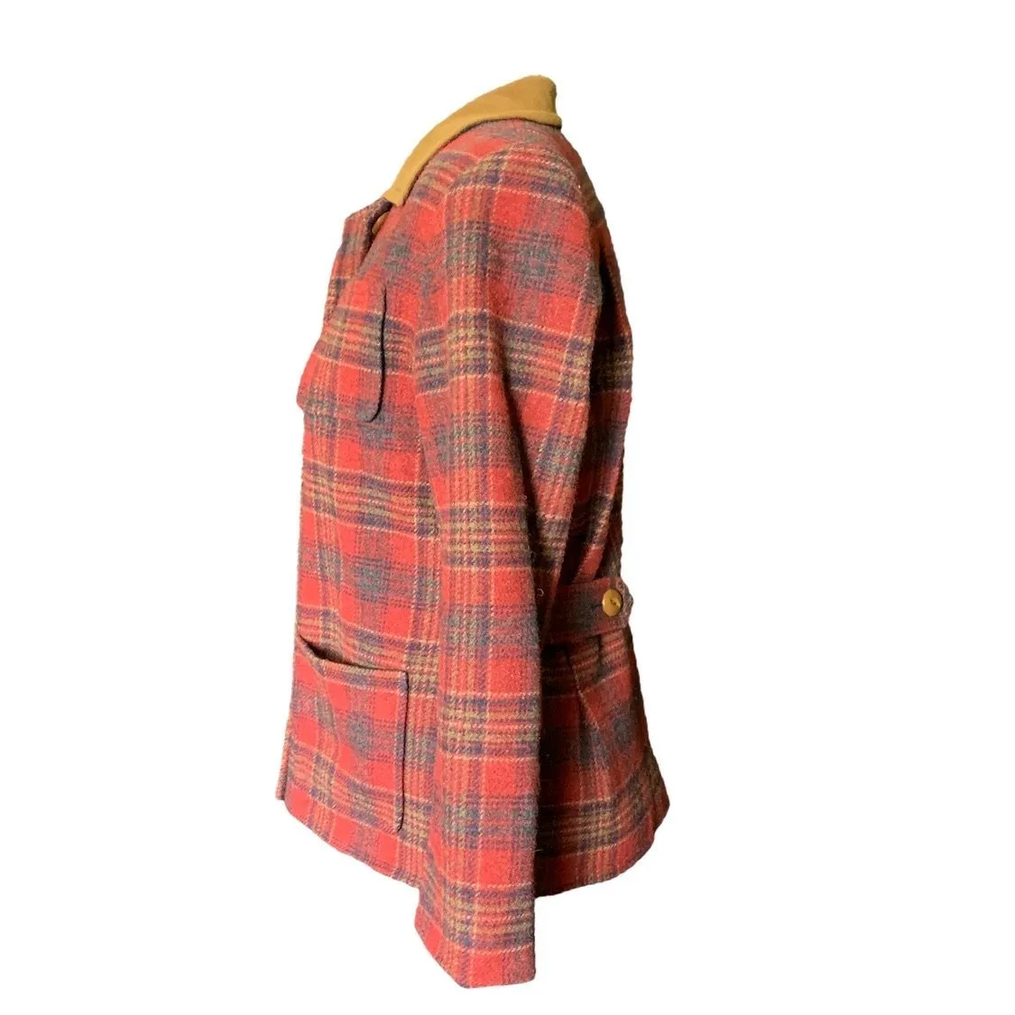 1990s Wool Riding Jacket by Pendleton in a Red and Brown Plaid with a Suede Collar. Warm Winter Coat.