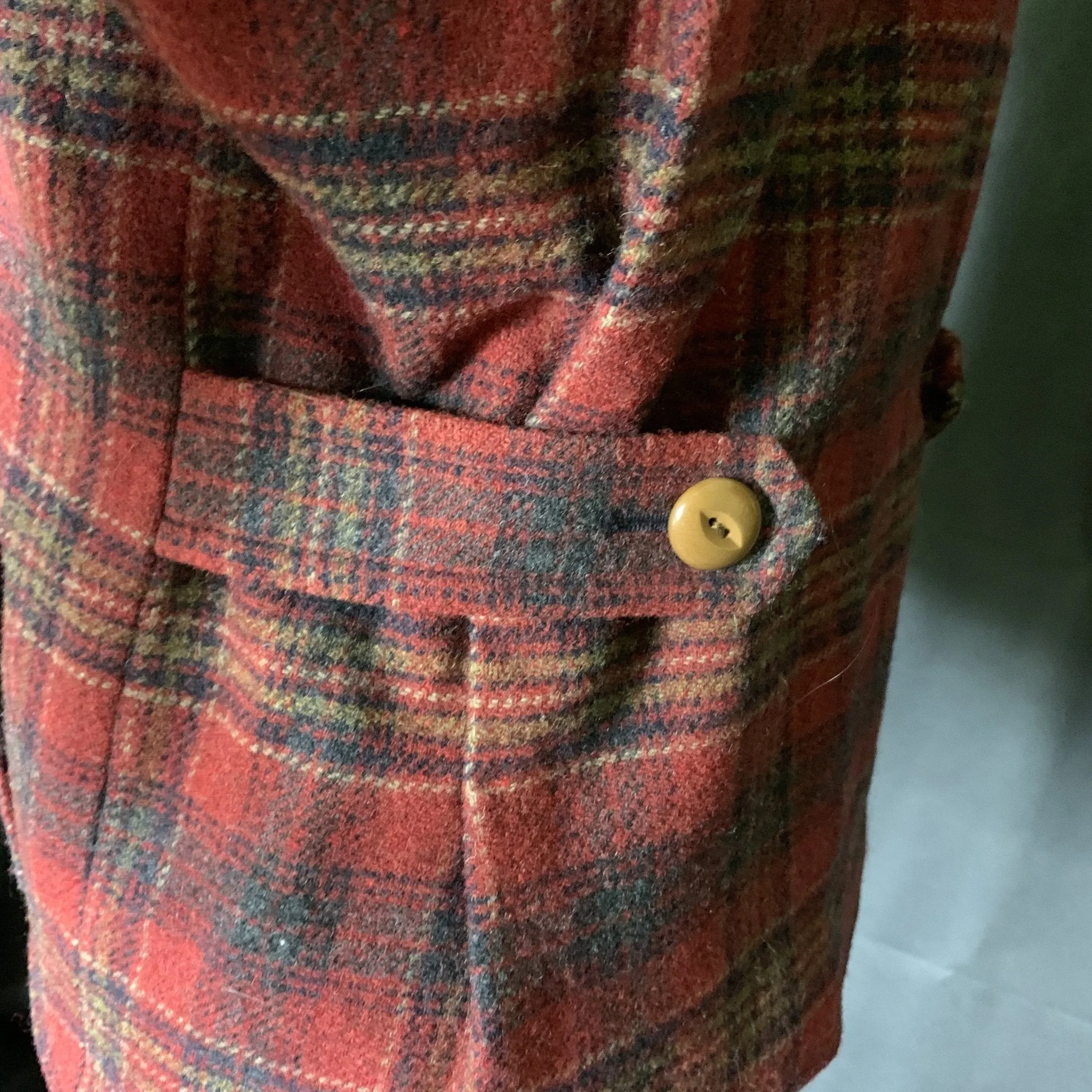 1990s Wool Riding Jacket by Pendleton in a Red and Brown Plaid with a Suede Collar. Warm Winter Coat.