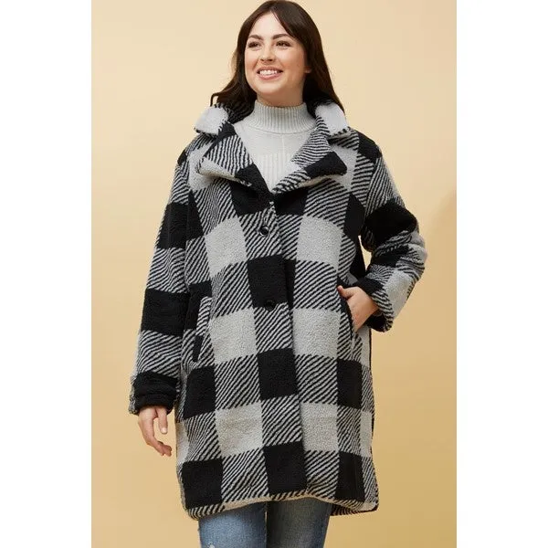 ALASKA CHECK TEDDY FUR COAT