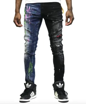 Aspen Heavy Washed Half and Half Denim (Blu/Blk)C8