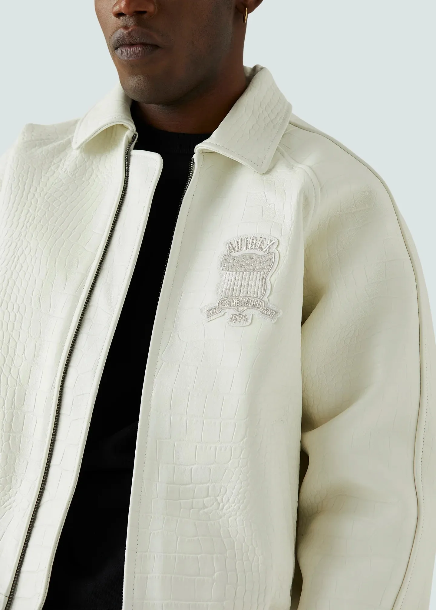 AVIREX CROC IRON LEATHER JACKET WHITE