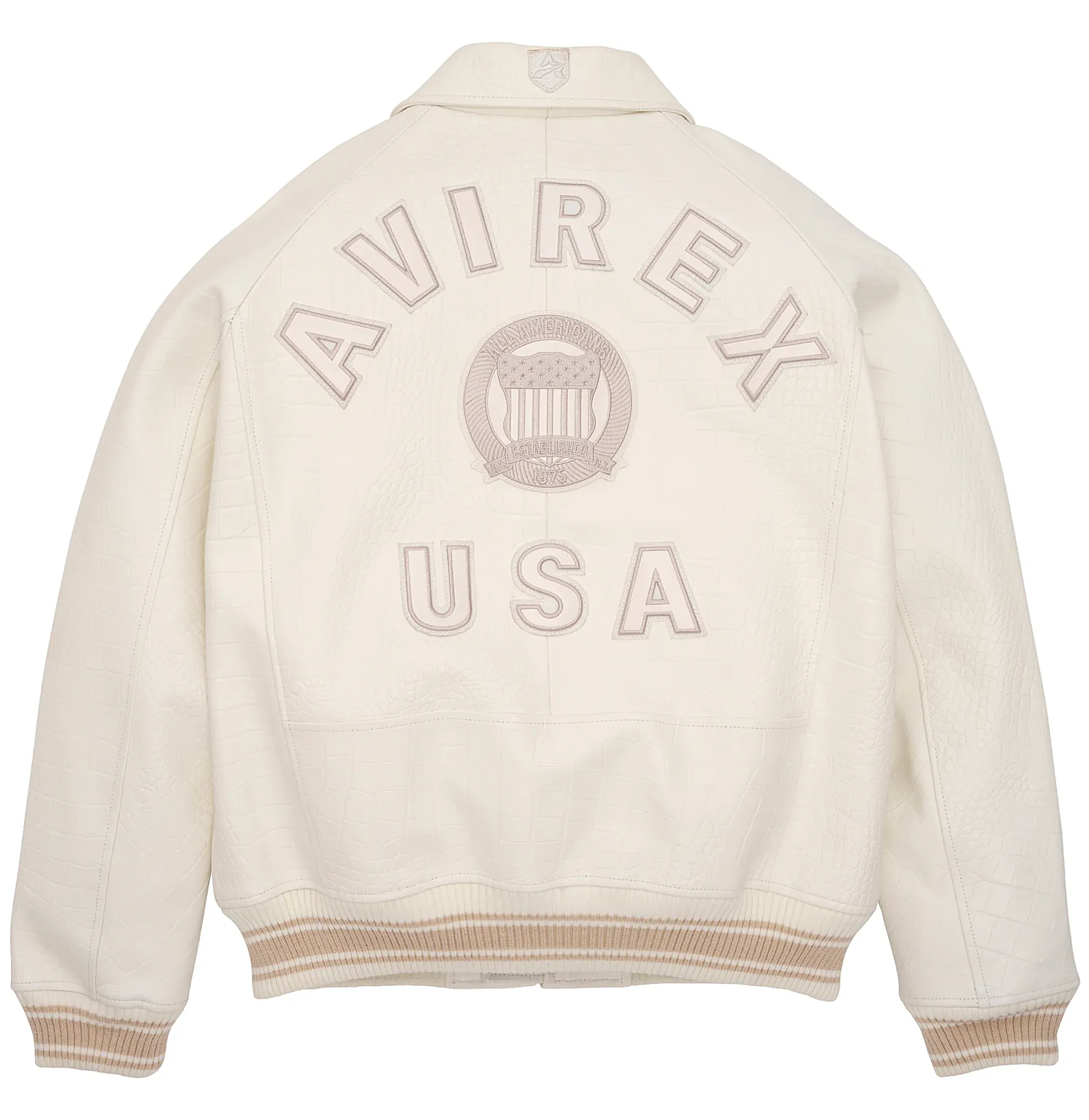 AVIREX CROC IRON LEATHER JACKET WHITE