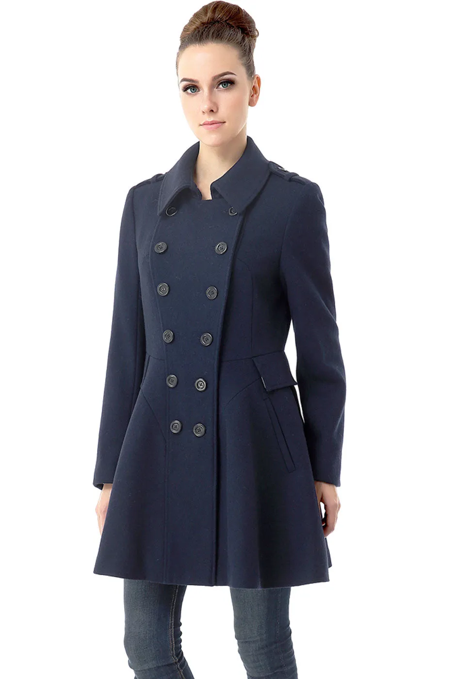 BGSD Women Emma Fit & Flare Wool Pea Coat