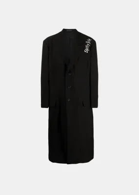 Black Embroidered Motif Single-Breasted Coat