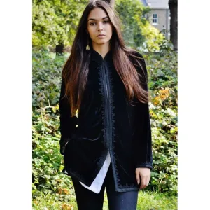 Black Velvet Luxury Bohemian Jacket with Black Embroidery- bohemian Jacket