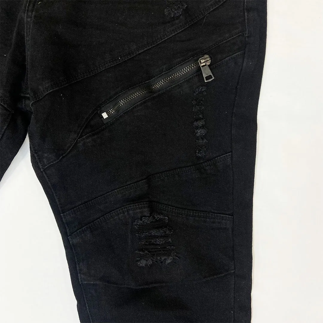 Bleecker&Mercer Distressed Zipper Moto Denim