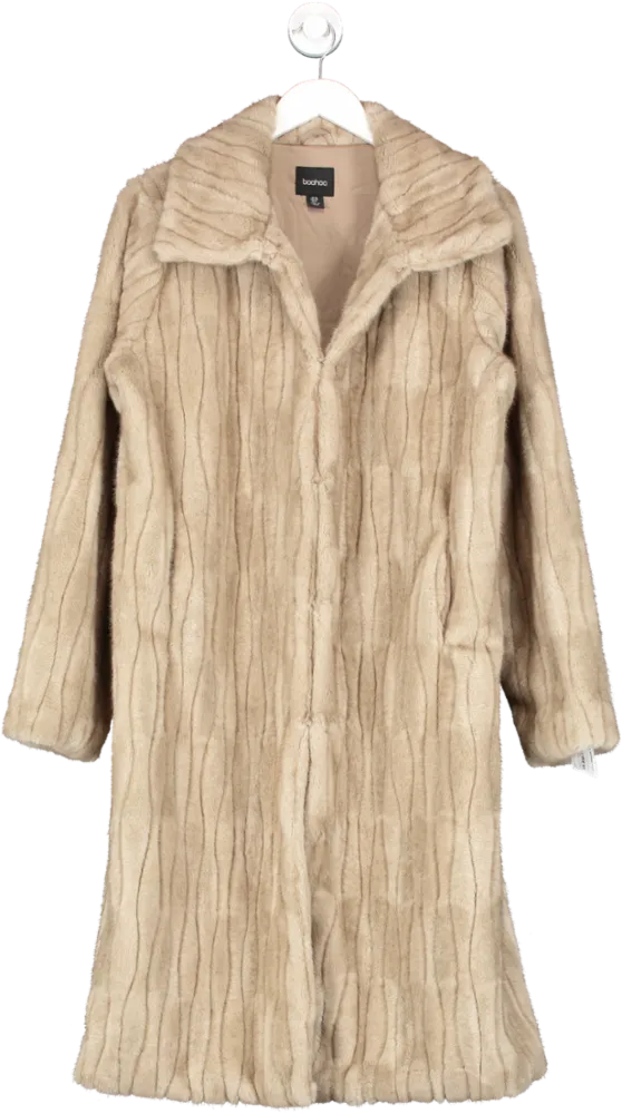 boohoo Brown Faux Fur Vintage Look Coat UK 10