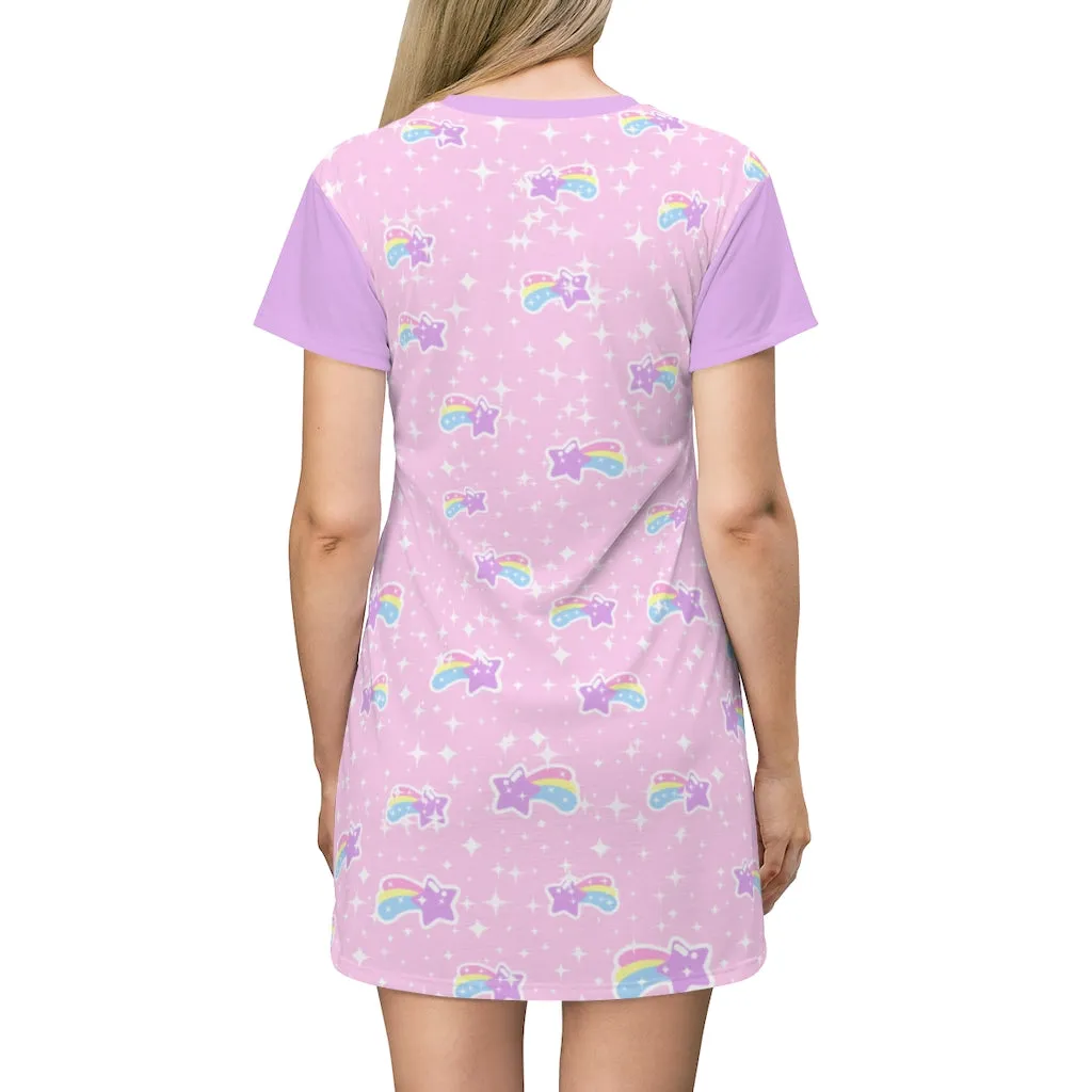 Bubblegum Bunny Shooting Stars All Over Print T-Shirt Mini Dress