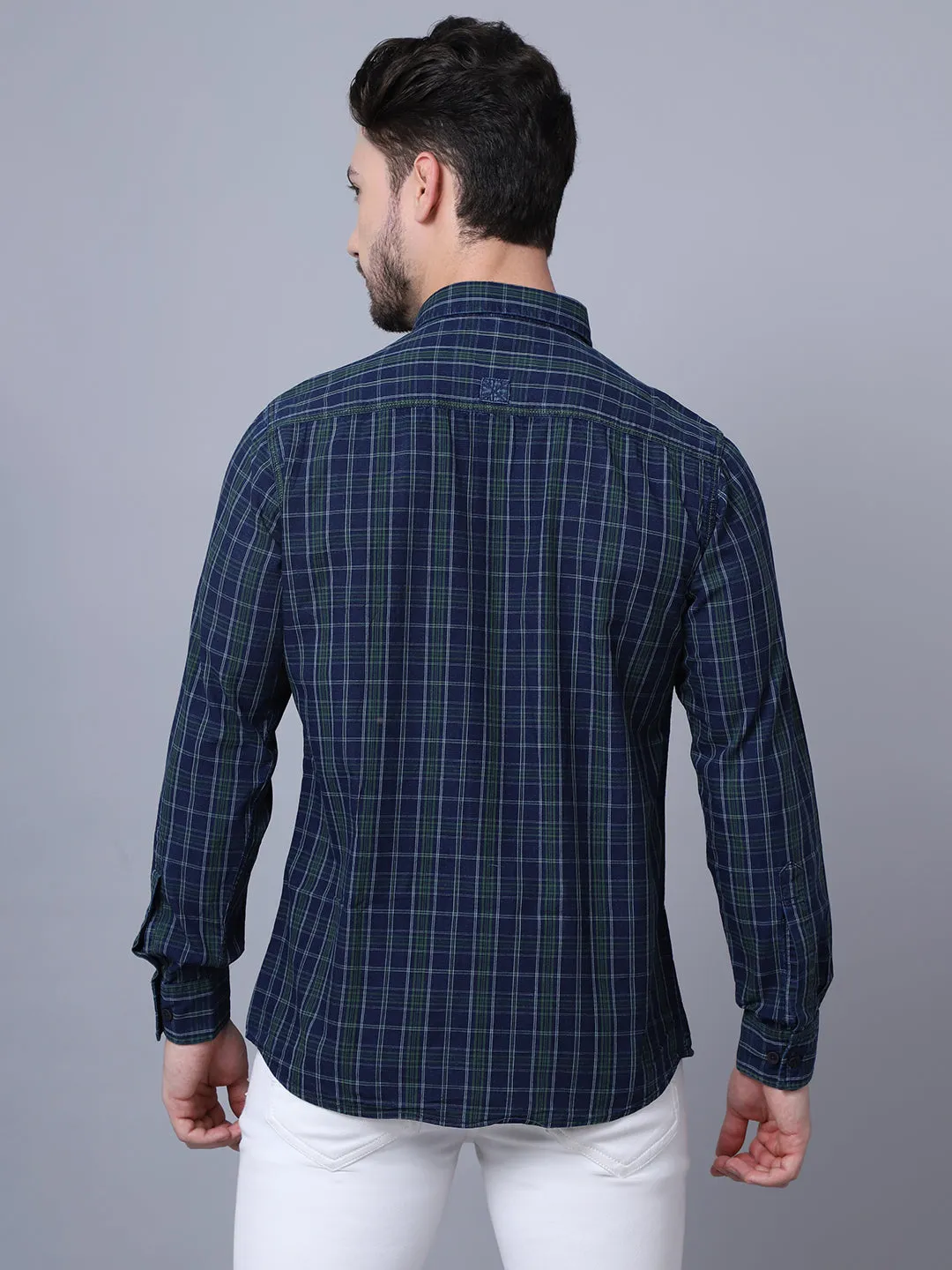 Cantabil Cotton Checkered Green Full Sleeve Casual Shirt for Men with Pocket