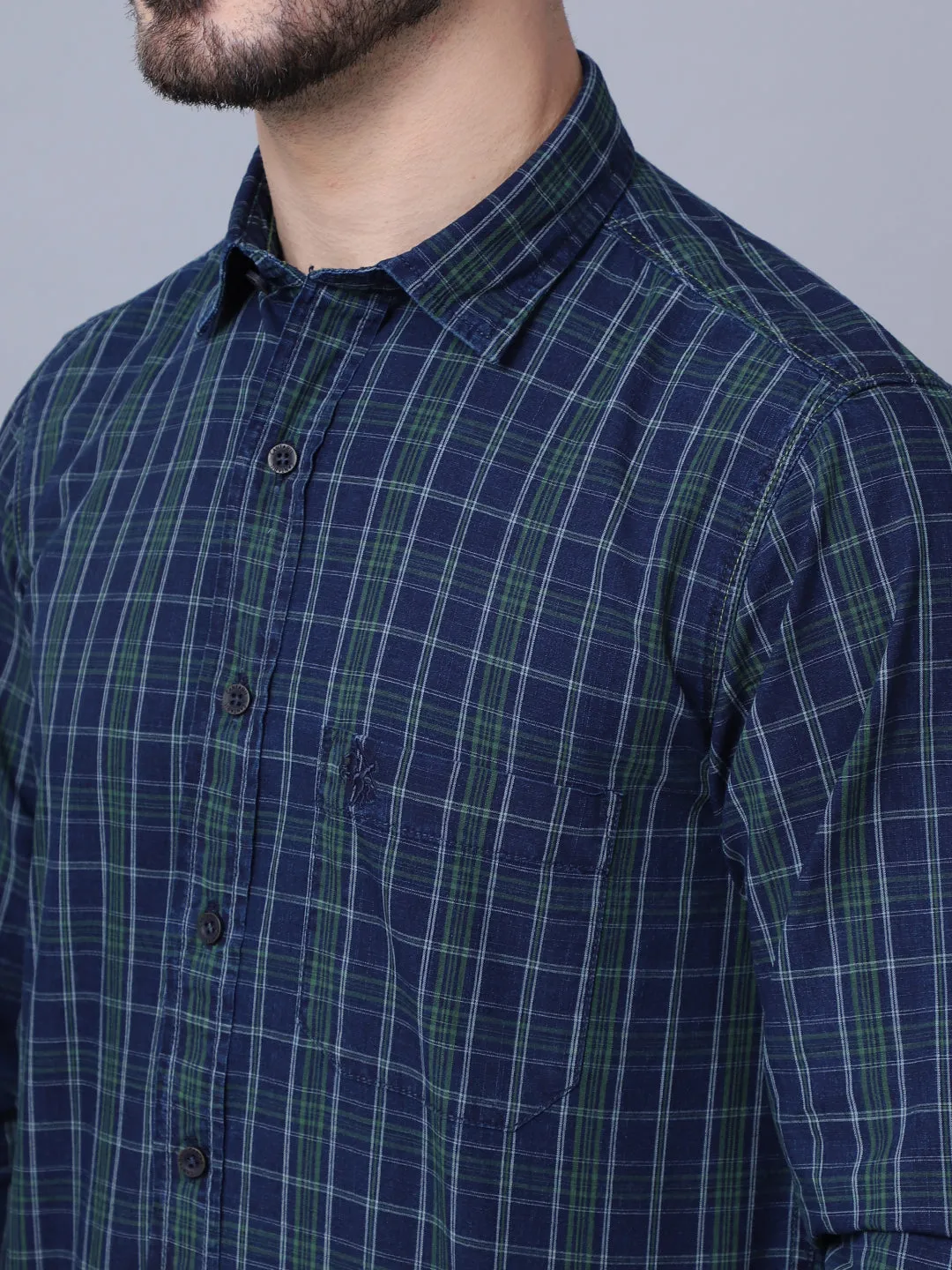 Cantabil Cotton Checkered Green Full Sleeve Casual Shirt for Men with Pocket