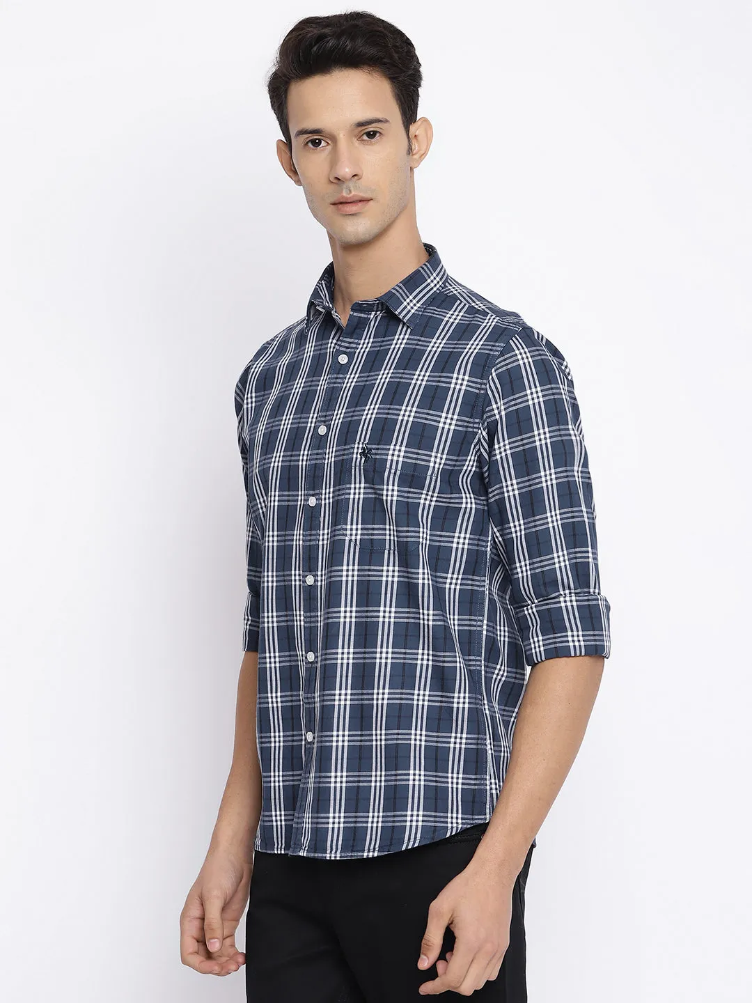 Cantabil Cotton Checkered Grey Full Sleeve Casual Shirt for Men with Pocket