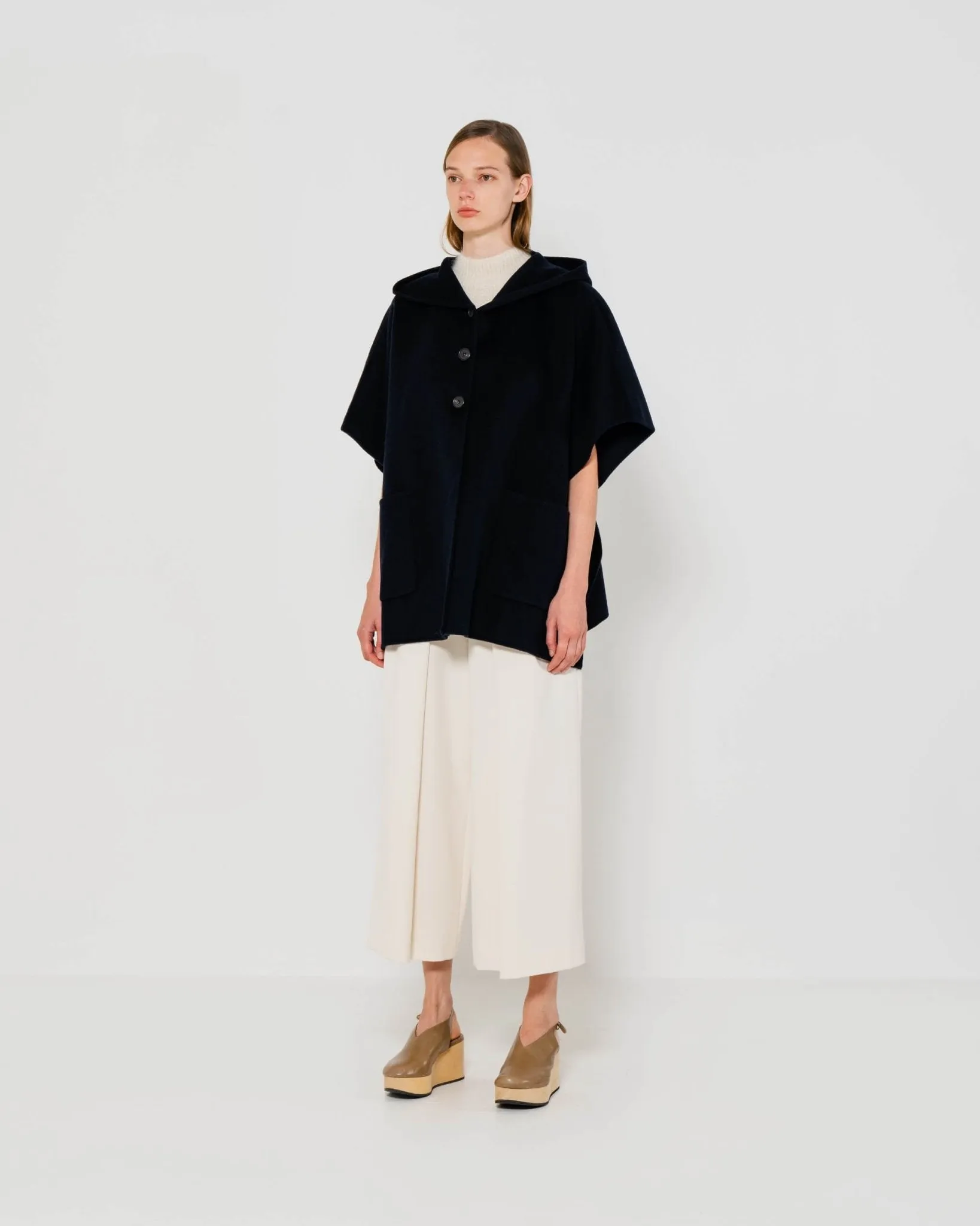 Cashmere Cape with Hood | Navy Blue