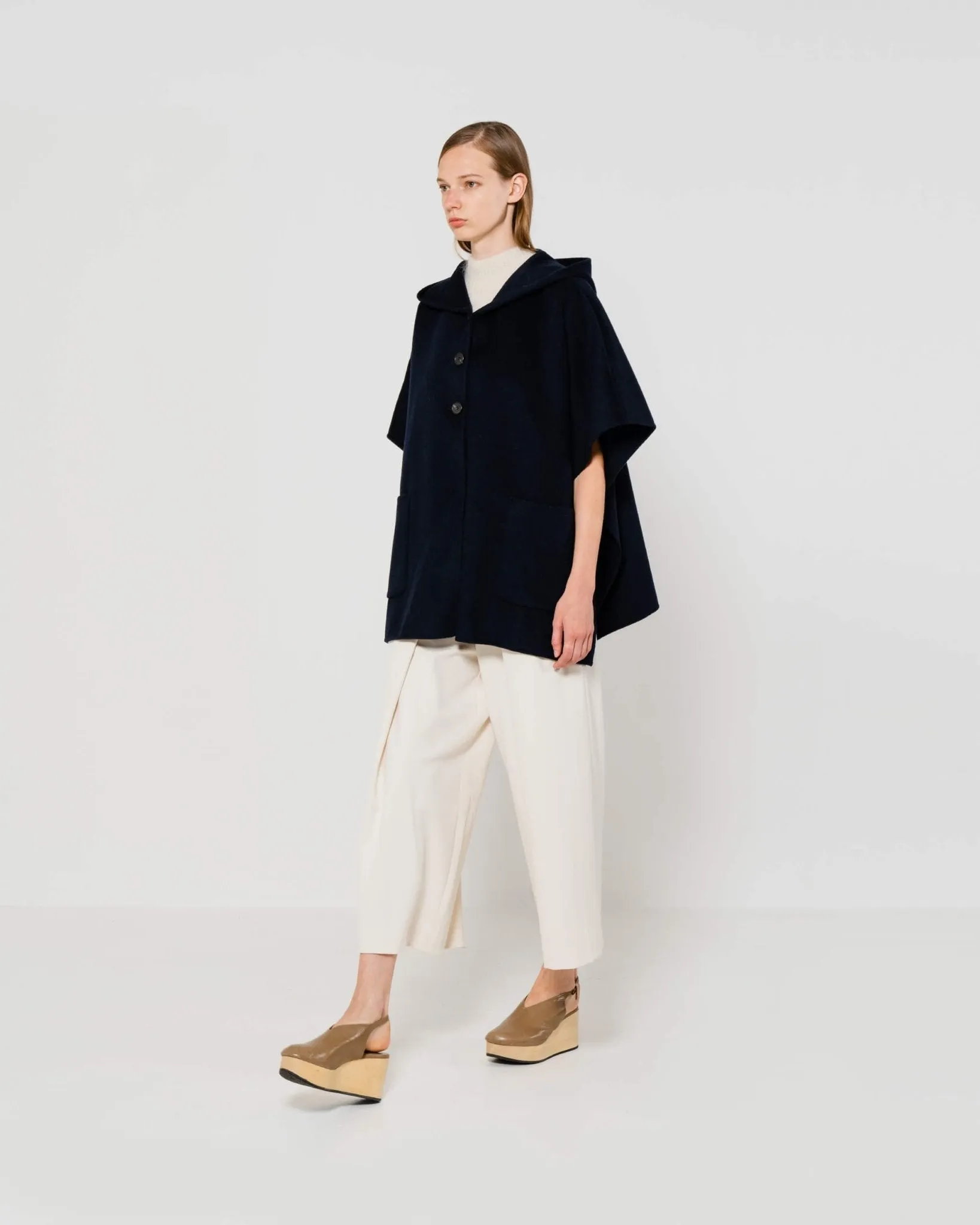 Cashmere Cape with Hood | Navy Blue