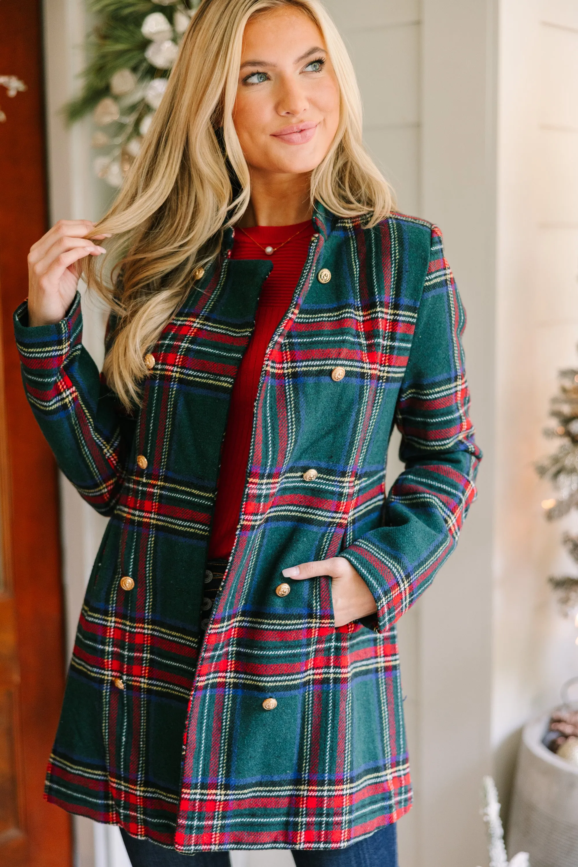 City Streets Emerald Green Plaid Coat