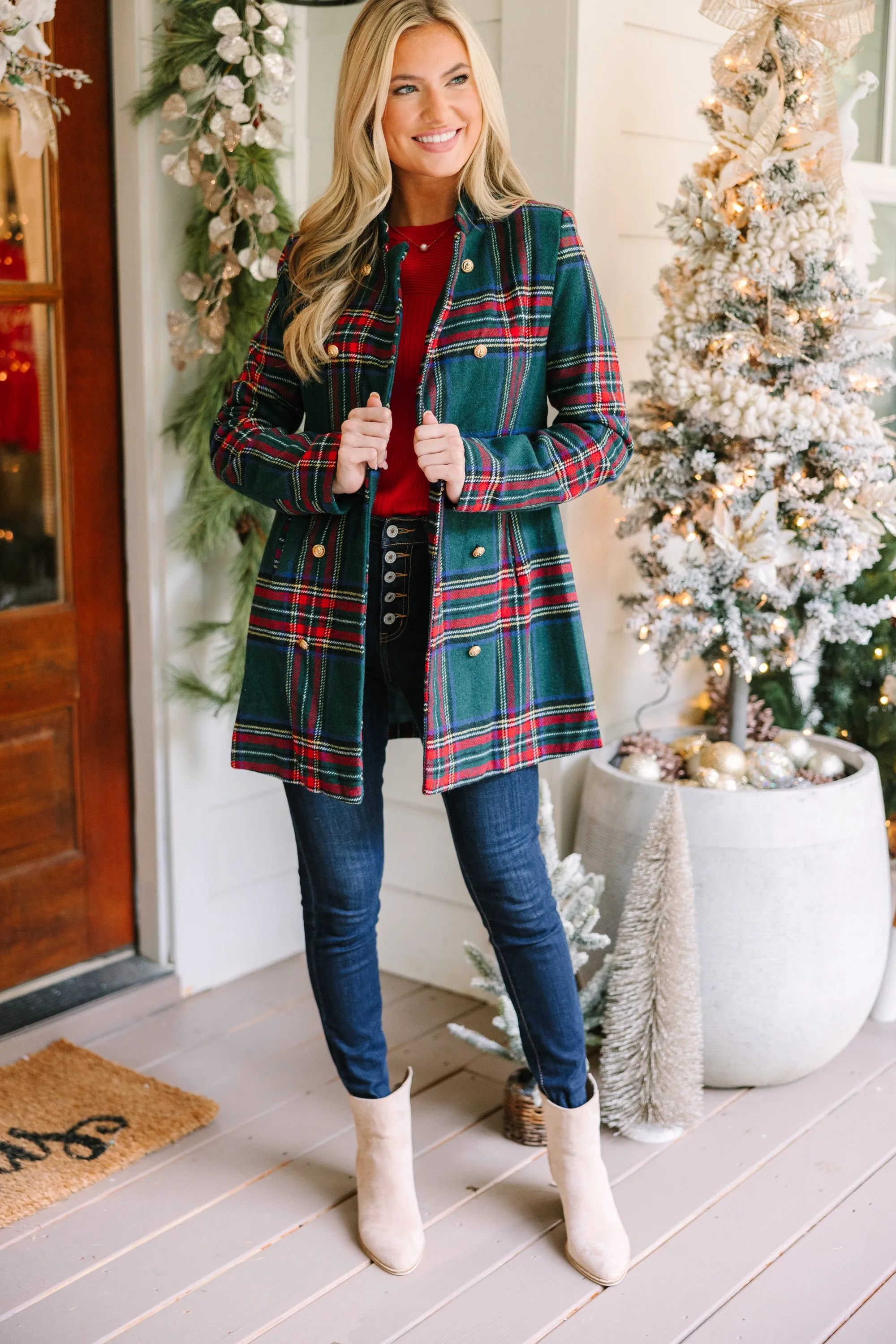 City Streets Emerald Green Plaid Coat