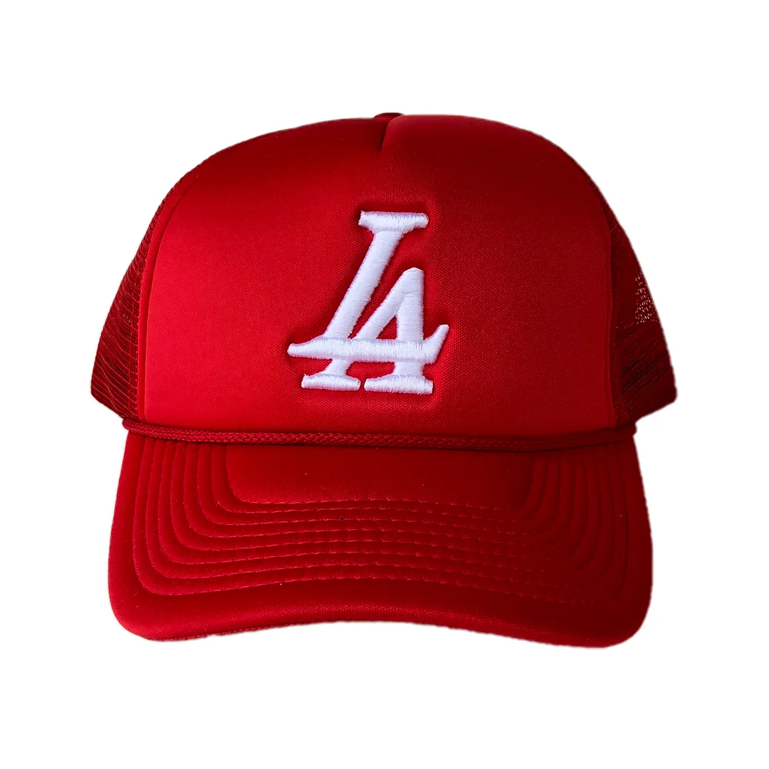 Collective LA Puff Embroidered Trucker Hat in Red