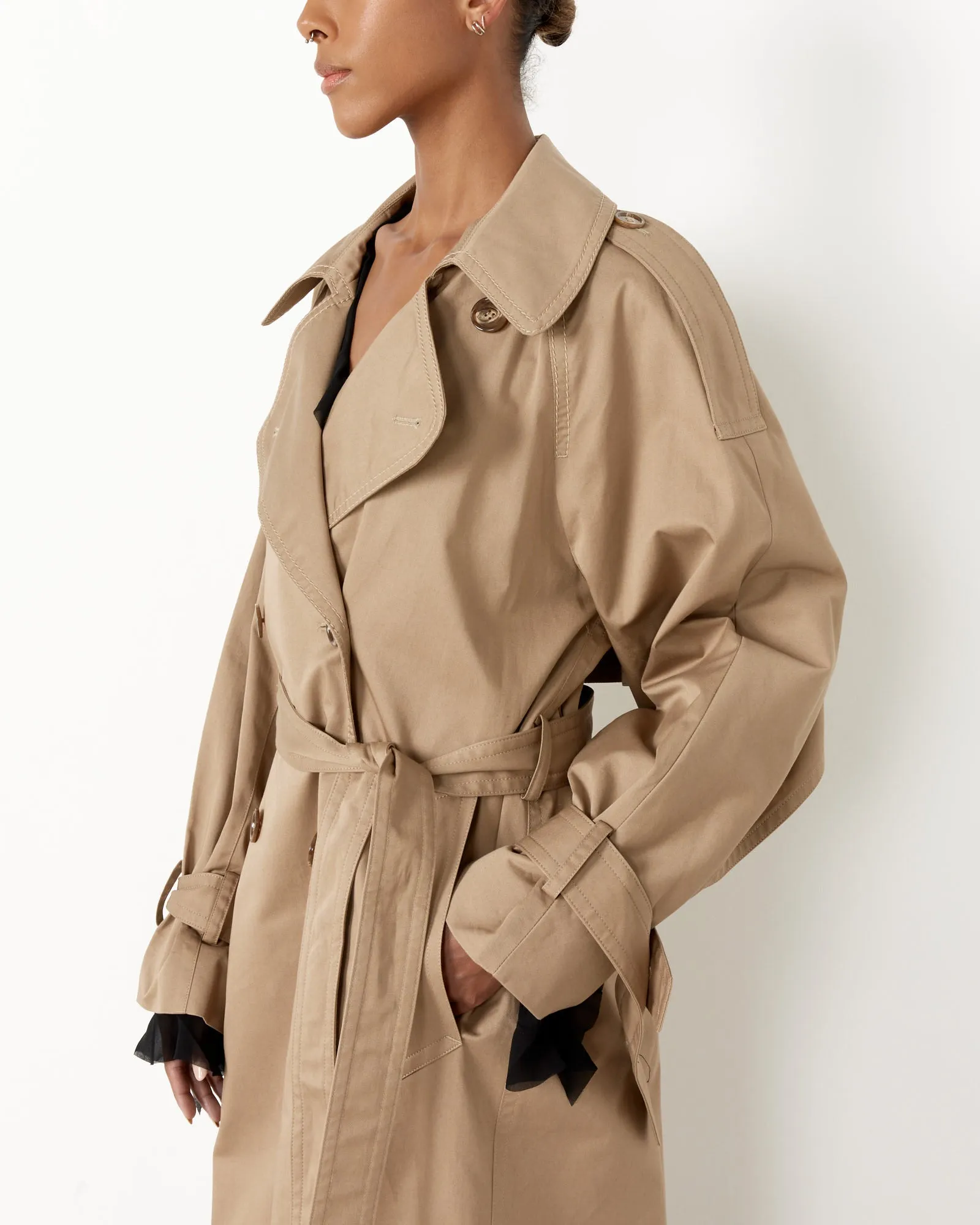 Double-Breasted Trench Coat in Cold Beige