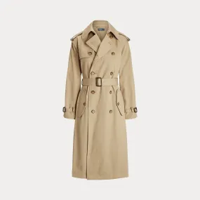 Classic Double-Breasted Twill Trench Coat with Belted Waist and Stylish Lapels