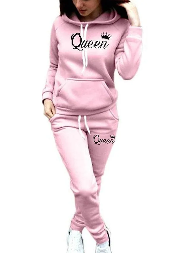 Elegant Women's Round Neck Hoodie Tracksuit Pants Set for Fall & Winter