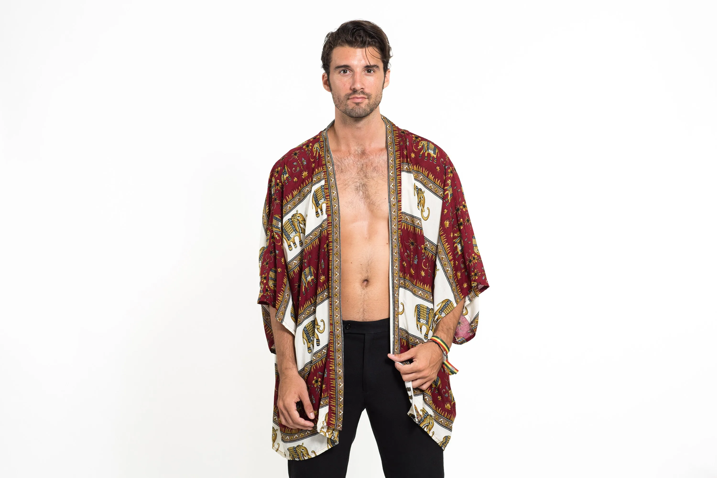 Elephant Bliss Kimono Cardigan in Red