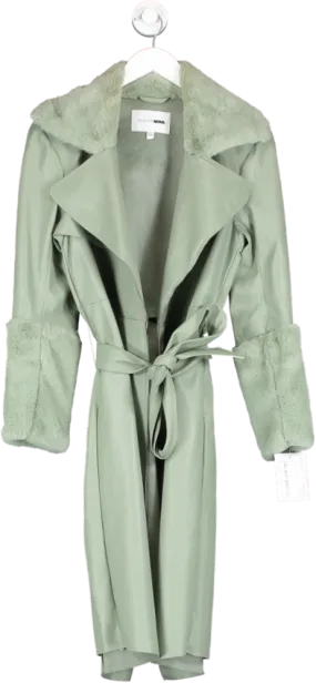 Fashion Nova Just Fabulous Faux Leather Coat Sage Green UK S