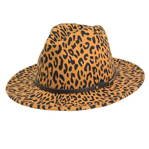 Faux Leather Band Detailed Leopard Patterned Panama Hat