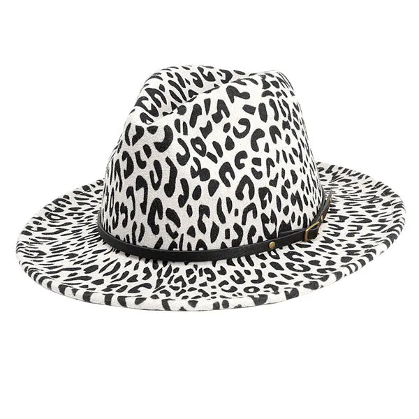 Faux Leather Band Detailed Leopard Patterned Panama Hat