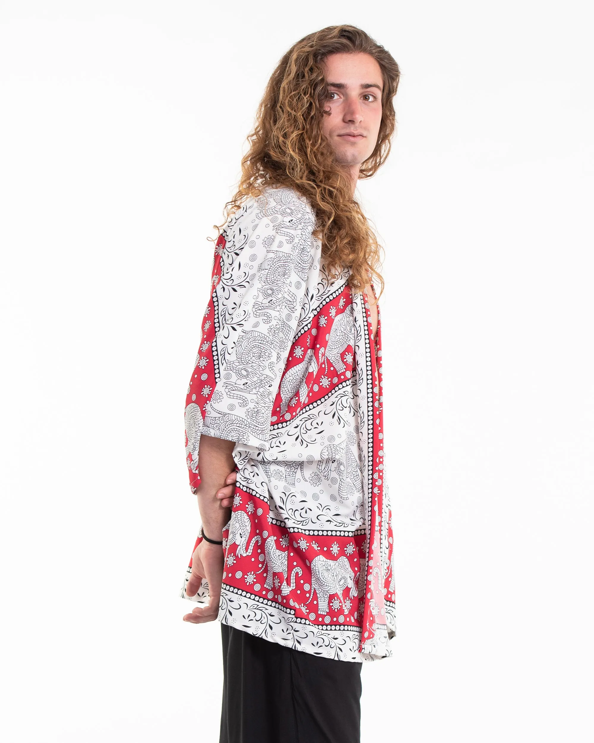 Floral Elephant Kimono Cardigan in Red