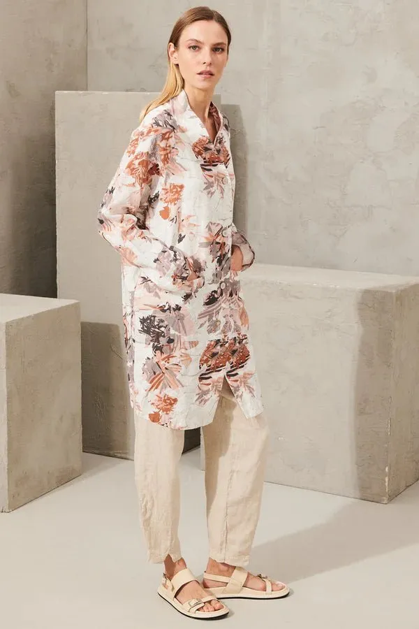 Floral Print Linen Duster Coat