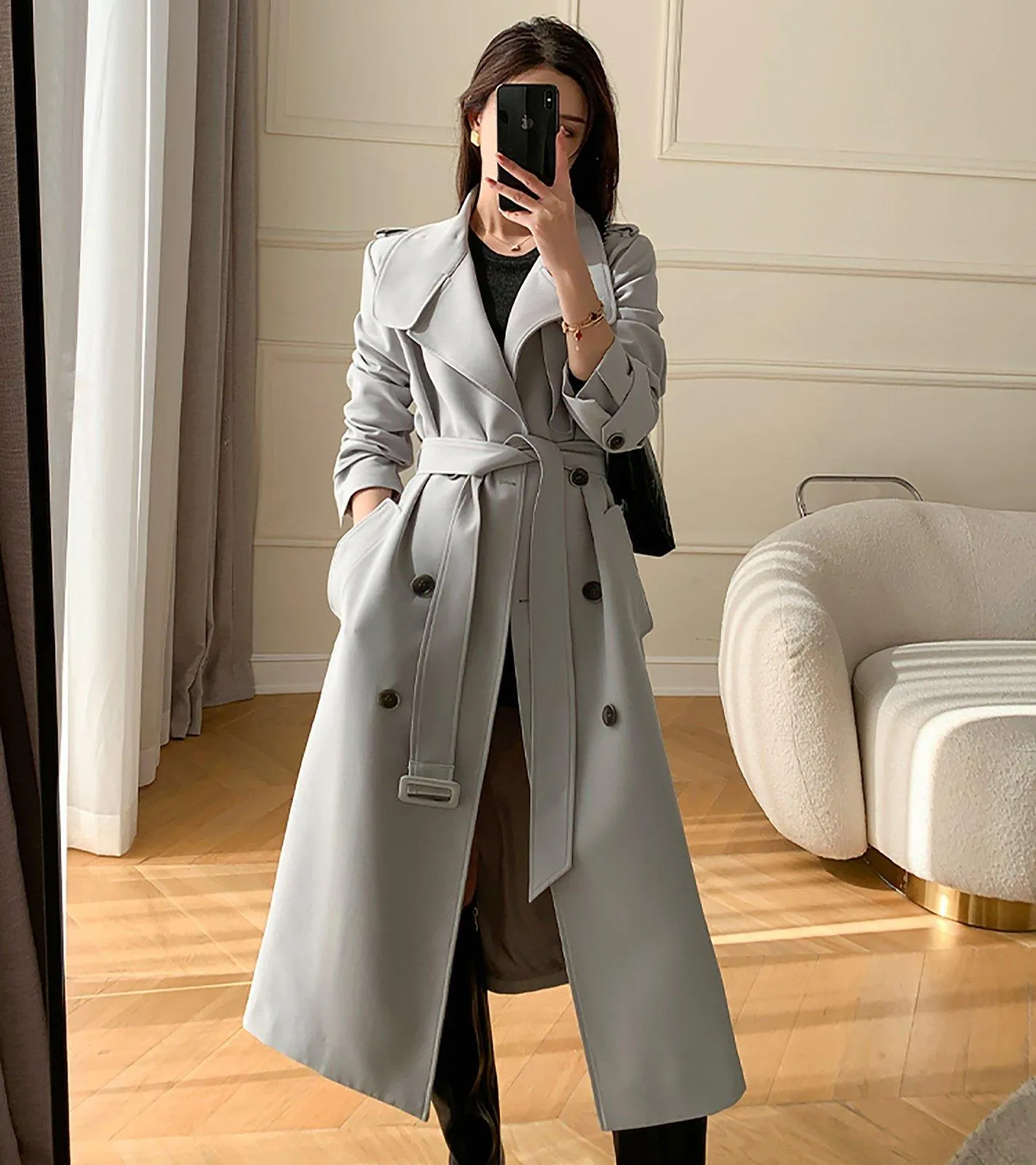 Gina Double Breasted Belted Trench Coat