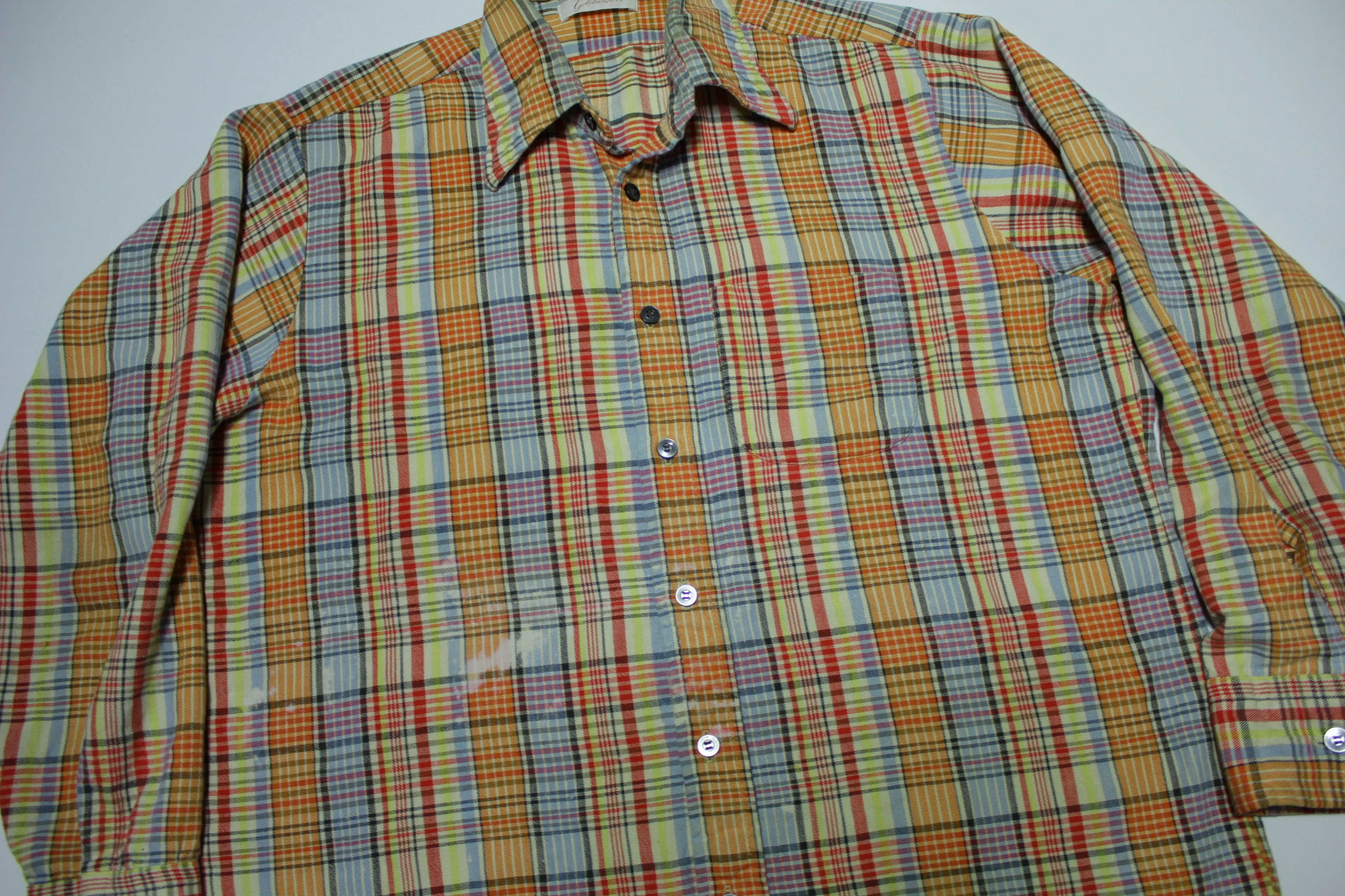 Goldwaters Vintage 60's 70's Western Ranch Button Up Plaid Distressed Shirt