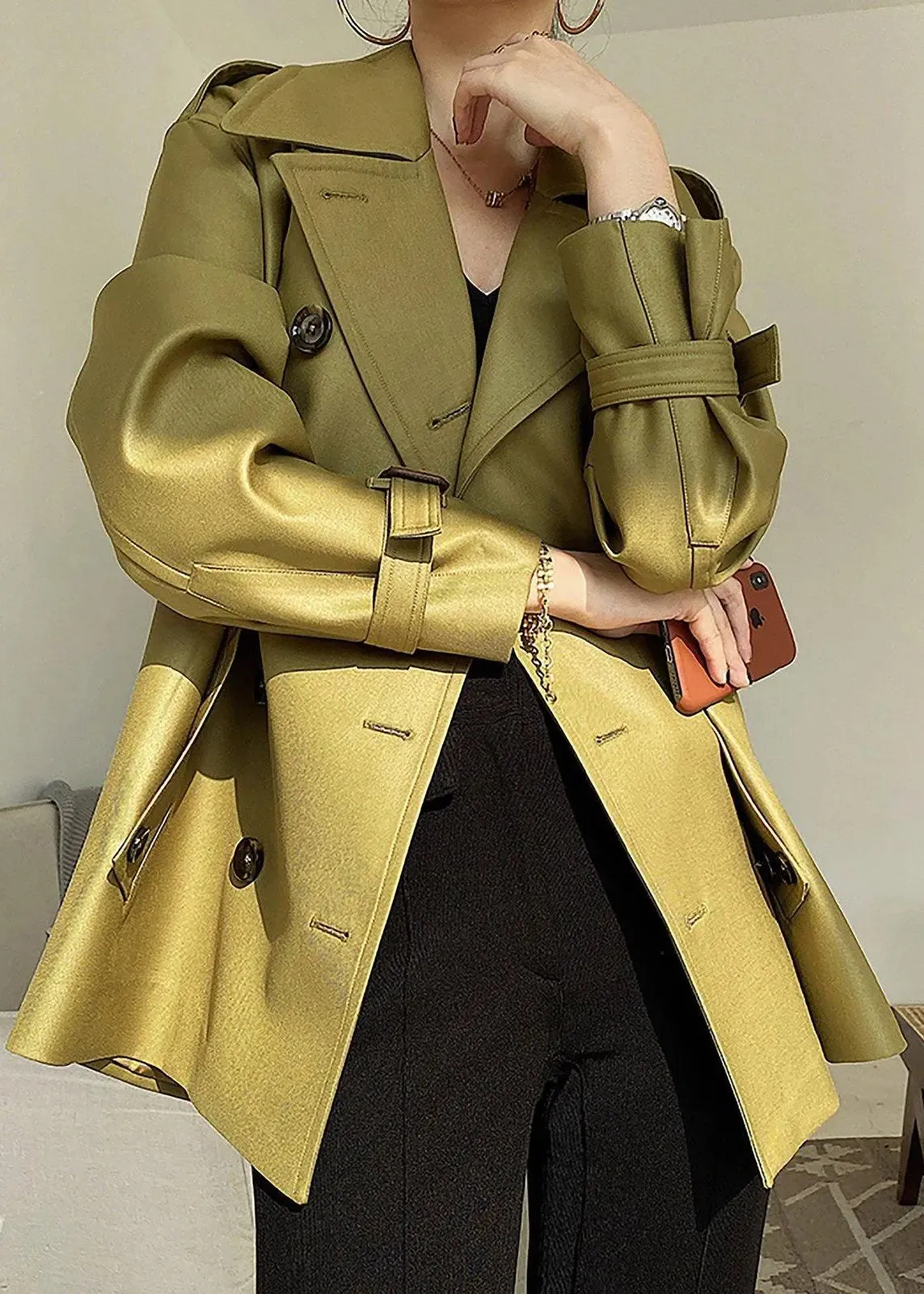 Grace Double Breasted Belted Twill Trench Coat