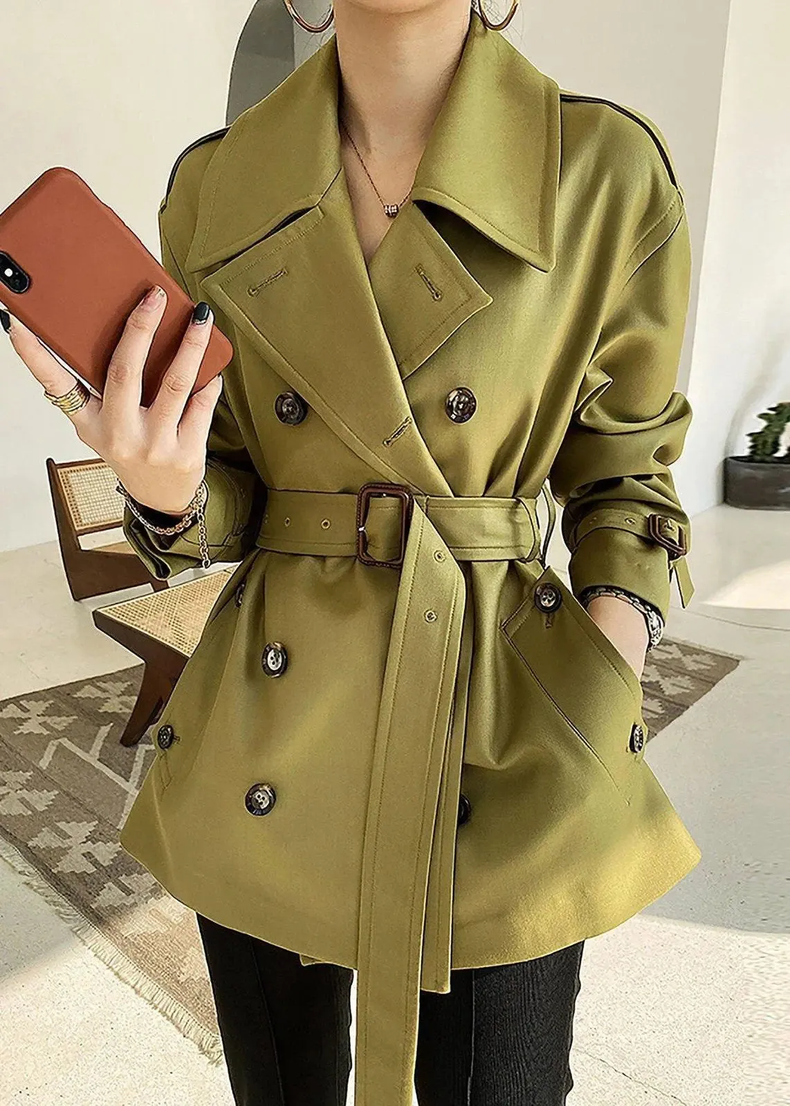 Grace Double Breasted Belted Twill Trench Coat