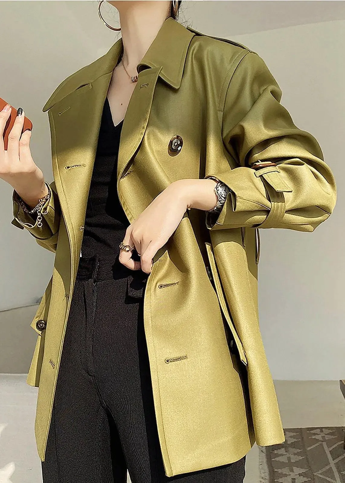 Grace Double Breasted Belted Twill Trench Coat