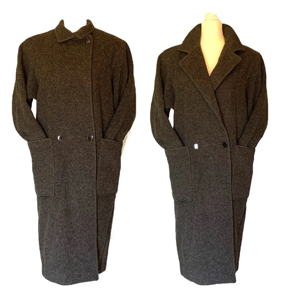 Gray Cashmere Wool Trench Overcoat. Soft and Warm Coat. Oversized 1980s Style.