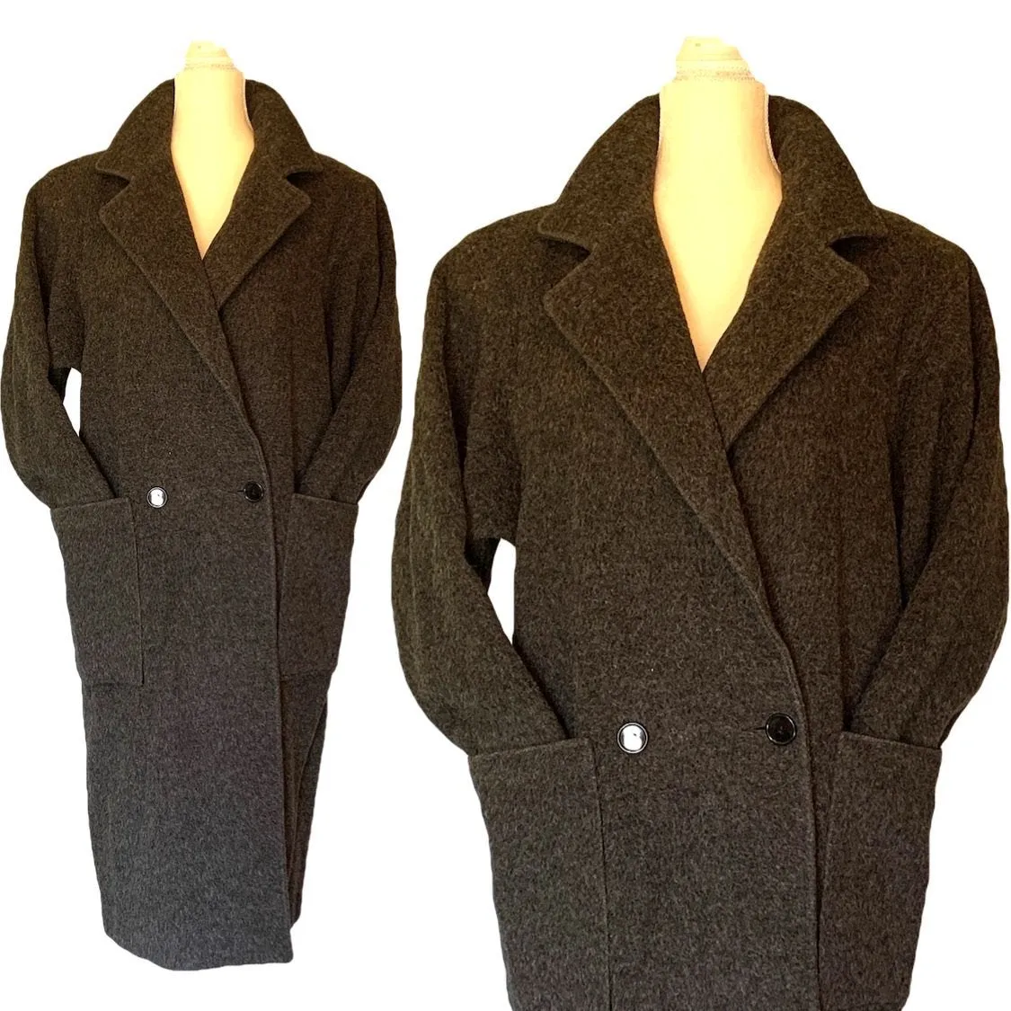 Gray Cashmere Wool Trench Overcoat. Soft and Warm Coat. Oversized 1980s Style.