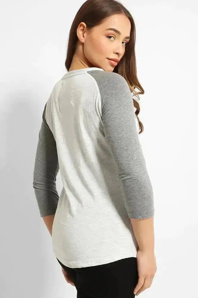 Grey Contrast Sleeve Paradise T-Shirt