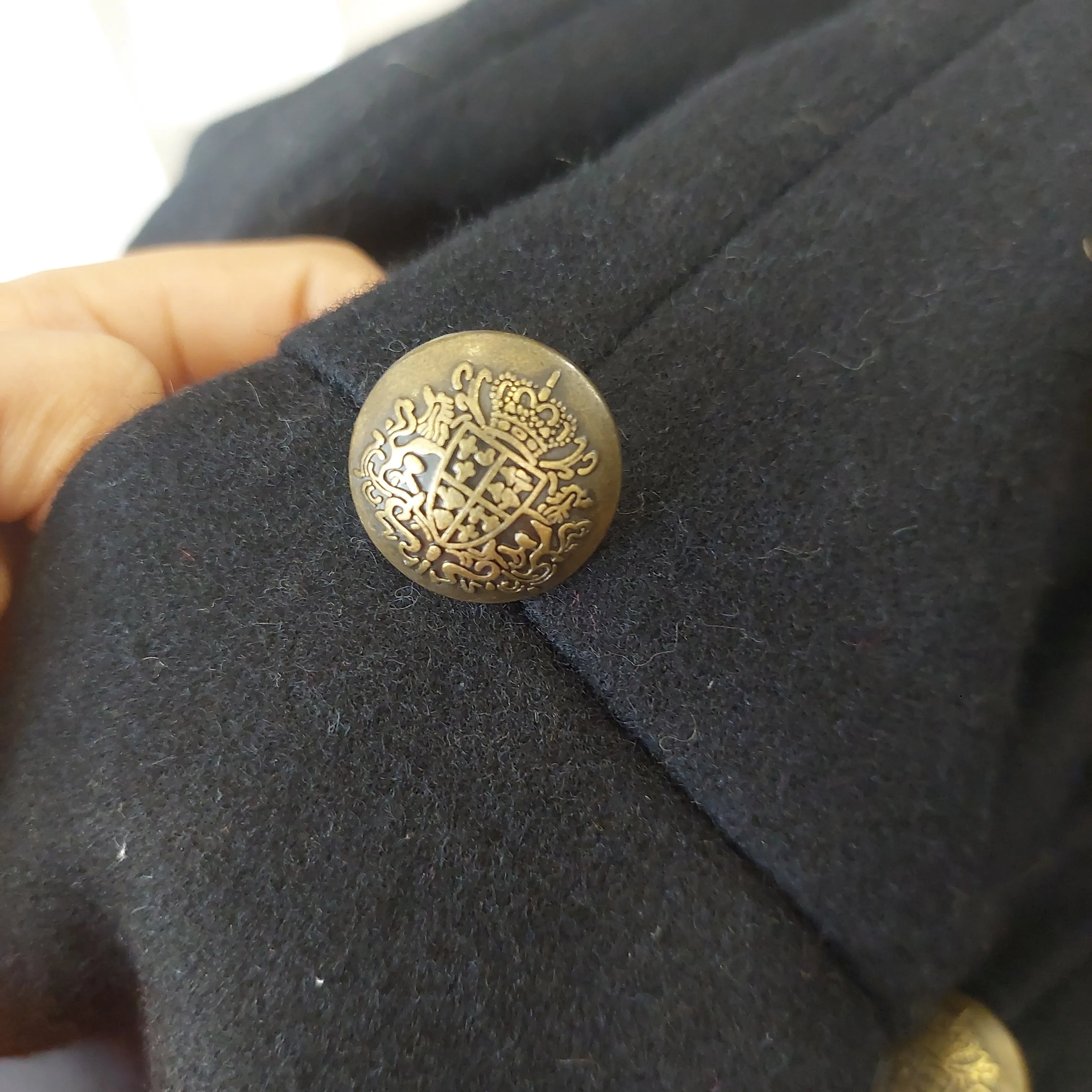 H&M Black Double Gold Buttons Knee-length Winter Coat | Pre Loved |