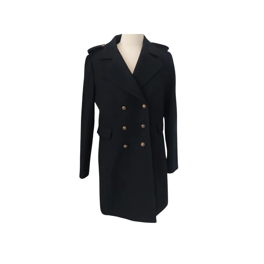 H&M Black Double Gold Buttons Knee-length Winter Coat | Pre Loved |