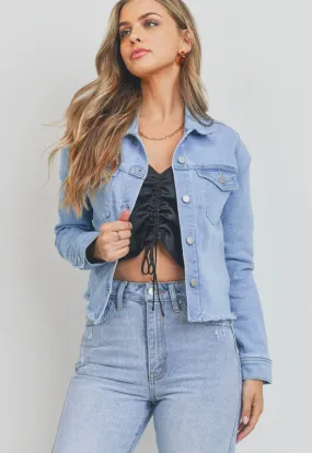 Just USA - Fitted Fray Denim Jacket Light Denim