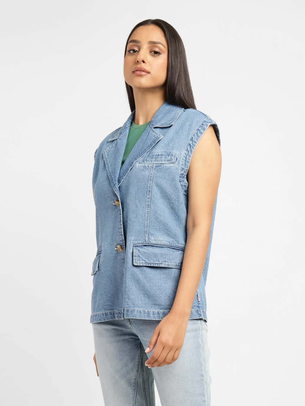 Levi's x Deepika Padukone Solid Blue Notched Lapel Jacket