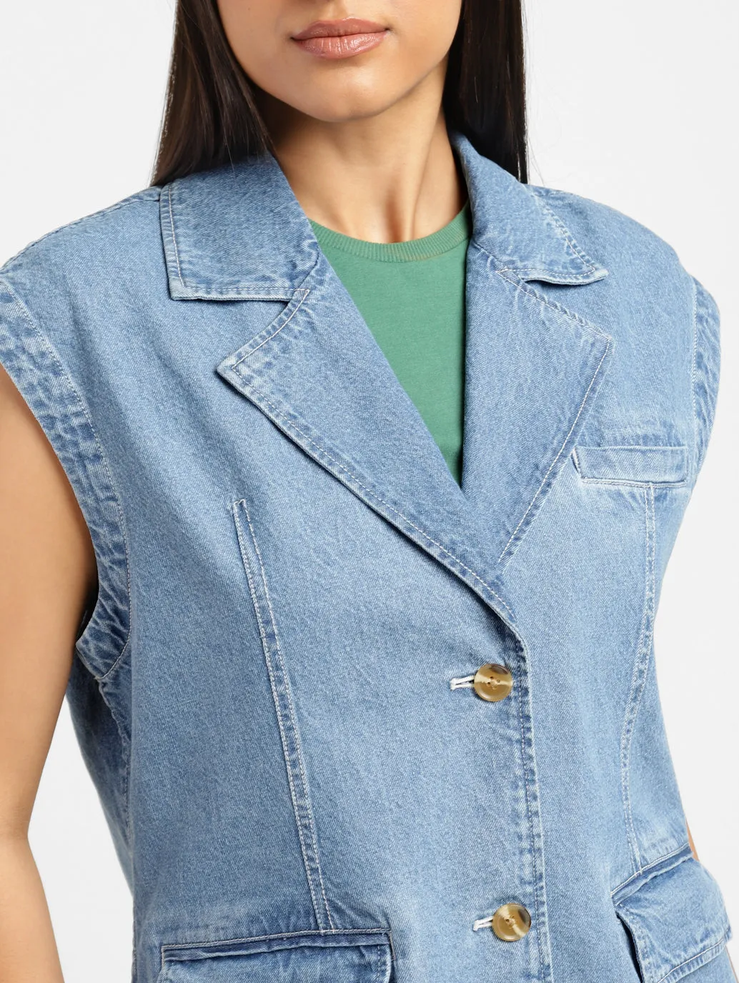 Levi's x Deepika Padukone Solid Blue Notched Lapel Jacket