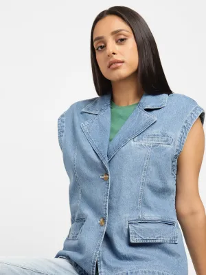 Levi's x Deepika Padukone Solid Blue Notched Lapel Jacket