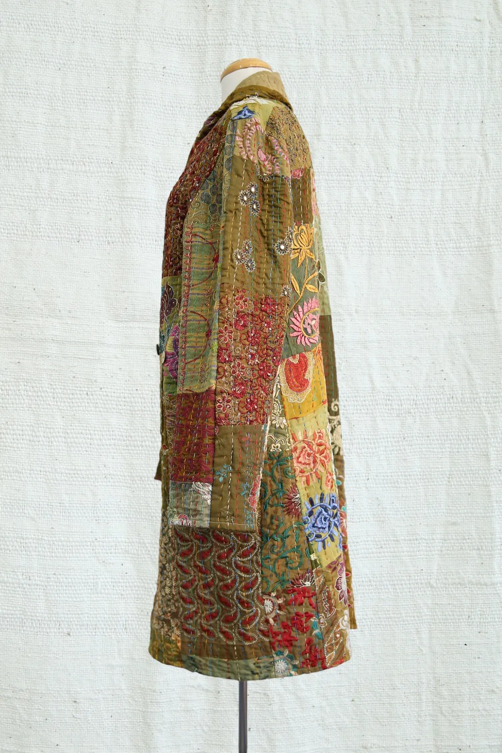 MAHARANI KANTHA COAT PATCHWORK GREEN