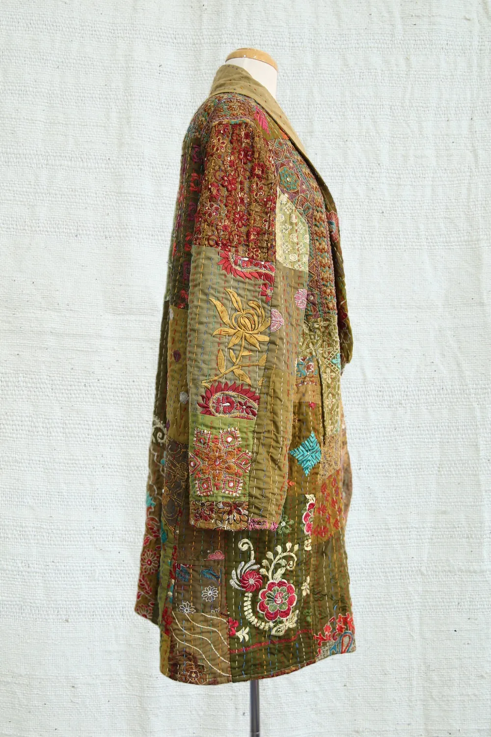 MAHARANI KANTHA COAT PATCHWORK GREEN