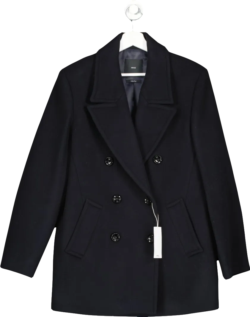 MANGO Blue Double Breasted Wool Coat UK S