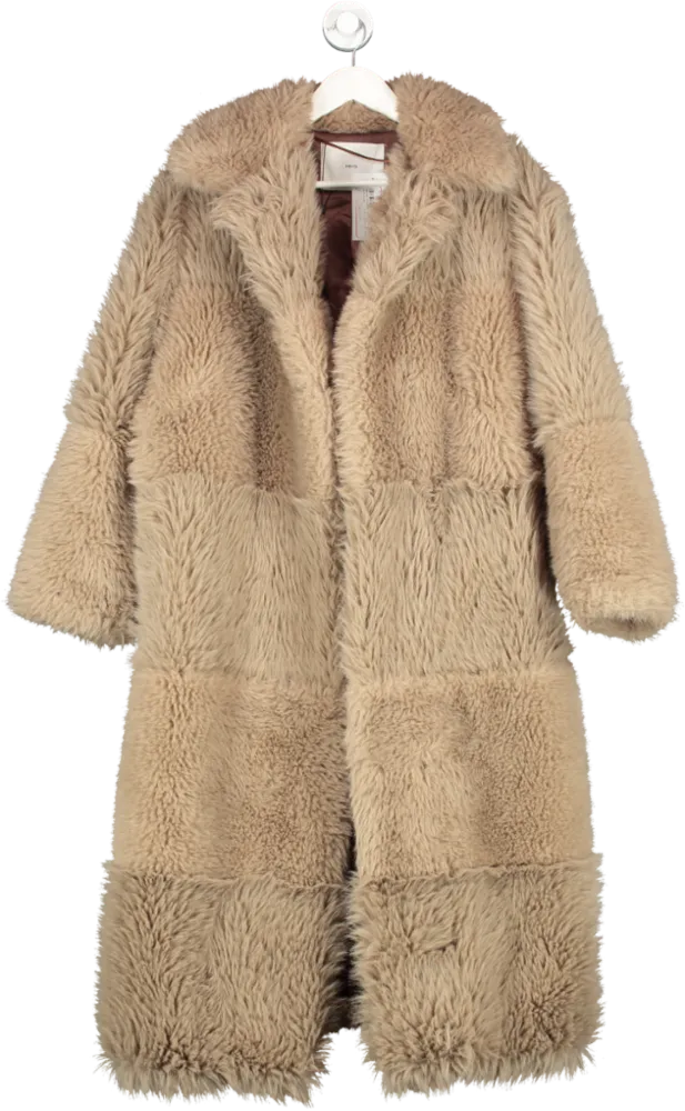 MANGO Brown Faux Fur Coat UK S