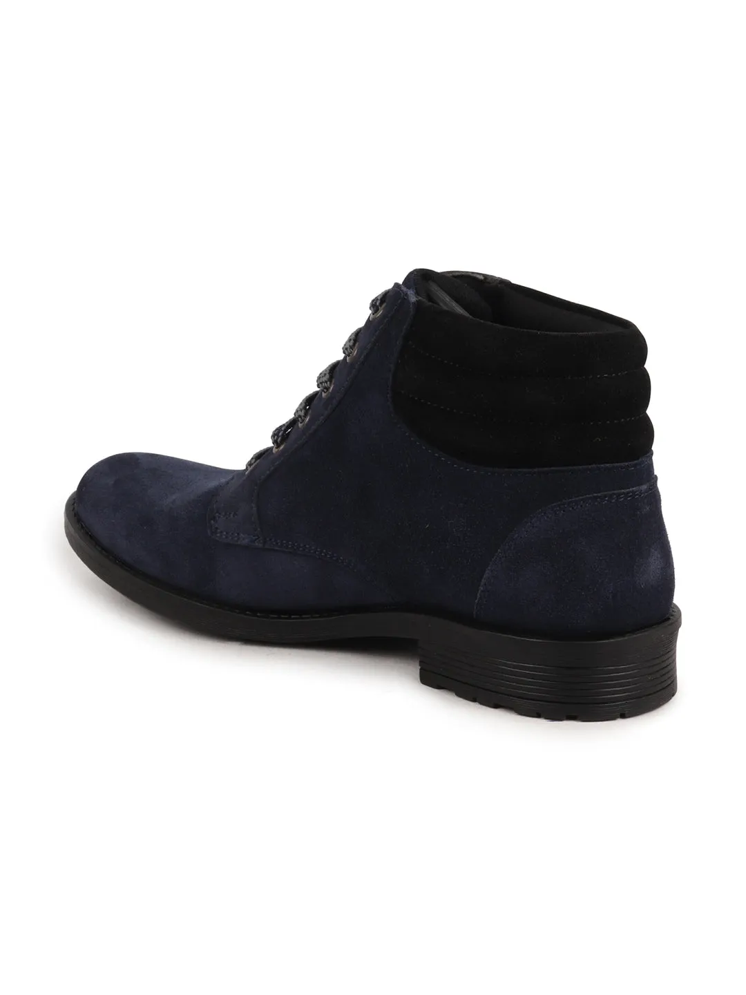 Men Blue Suede Leather Chukka High Ankle Boot For Biking|Hiking|Trekking