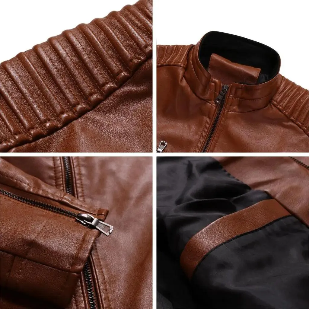 Men PU Leather Jacket,Autumn Spring Motorcycle Vintage Coat