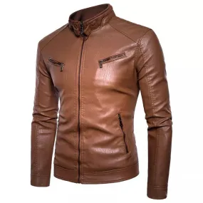 Men PU Leather Jacket,Autumn Spring Motorcycle Vintage Coat